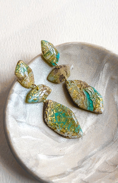 Teal & Gold Earrings - Gem Drops