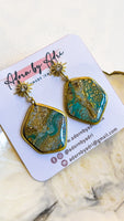 Teal & Gold Earrings - Organic Stones