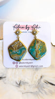 Teal & Gold Earrings - Organic Stones