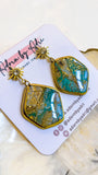 Teal & Gold Earrings - Organic Stones