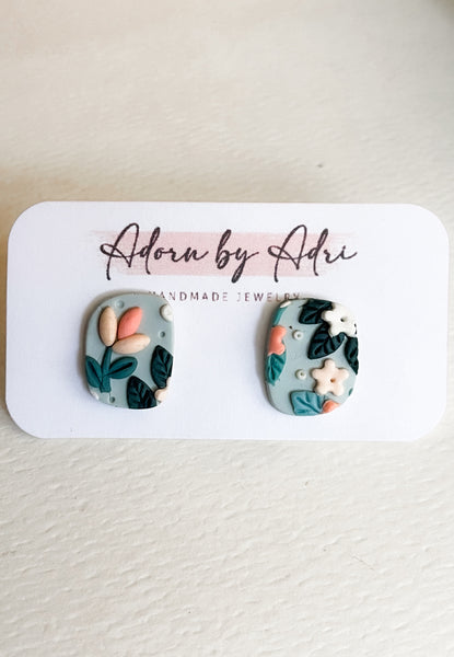 Summer Floral Earrings - Mirrored Studs