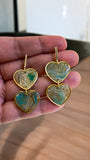 Teal & Gold Earrings - Hearts