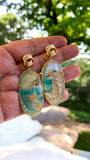 Teal & Gold Earrings - Big Ovals