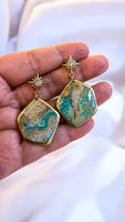 Teal & Gold Earrings - Organic Stones